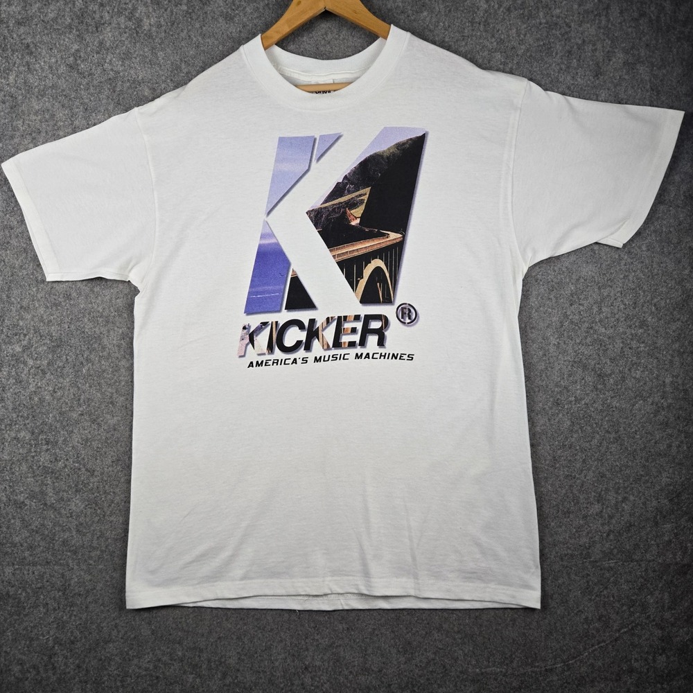 Vintage Kicker Music Machines Shirt Mens XL White Car Audio Promo Graphic 90s
